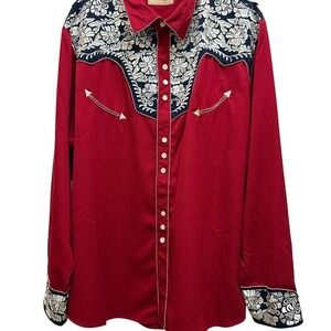 Scully Mens Floral Tooled Embroidery Red/White/Blue Poly/Rayon‎ L/S Shirt XXL